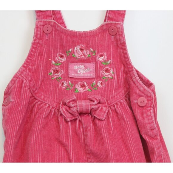 VTG Oshkosh Pink Corduroy Overalls Bubble Romper Girls 18 months Flowers Winter - Picture 3 of 8